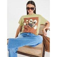 River Island Short Sleeve Floral Print T-Shirt - Green