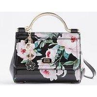 River Island Floral Metal Handle Mini Tote Bag - Black