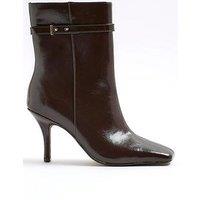 River Island Square Toe Heeled Ankle Boots - Brown