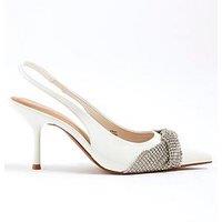 River Island Diamante Trim Sling Back Heels - White