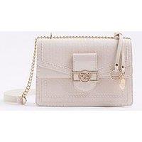 River Island Patent Rr Panelled Shoulder Bag - Cream