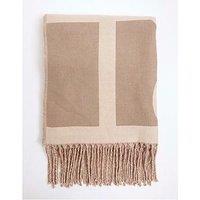 River Island Bold Monogram Print Fringed Scarf - Cream