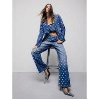 River Island Relaxed Straight Leg Studded Jeans - Blue