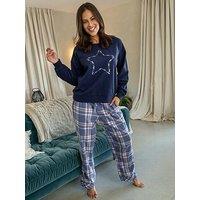 Pour Moi Logo Sweatshirt Cosy Check Pyjama Set