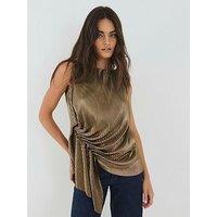 River Island Plisse Drape Detail Top - Gold