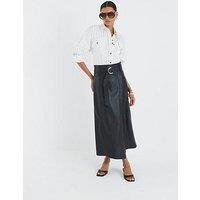 River Island Faux Leather Belted Wrap Midi Skirt - Black