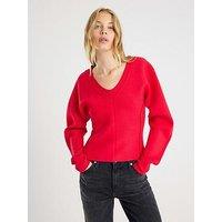 River Island Structured Sleeve Knitted Top - Red