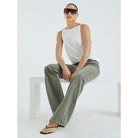 River Island High Rise Relaxed Straight Leg Jeans - Khaki