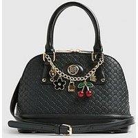 River Island Embossed Monogram Print Charm Tote Bag - Black