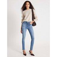 River Island High Rise Zip Front Skinny Jeans - Blue