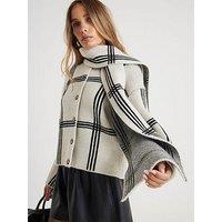 River Island Knitted Check Print Wrap Scarf Cardigan - Grey