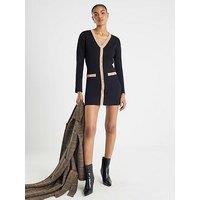 River Island Long Sleeve Button Detail Mini Dress - Black