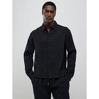 River Island Boxy Fit Plisse Shirt - Black