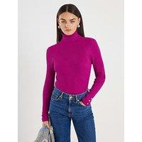 River Island Knit Ribbed Roll Neck Top - Pink
