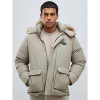 River Island Cream Premium Fur Trim Puffer Jacket - Natural