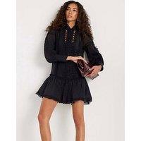 River Island Long Sleeve Lace Cut Out Mini Dress - Black
