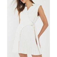 River Island Curved Panel Pleated Mini Dress - White