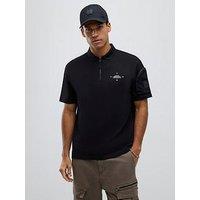 River Island Regular Fit Arm Badge Pocket Polo Shirt - Black