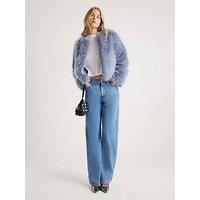 River Island Collarless Faux Fur Coat - Blue
