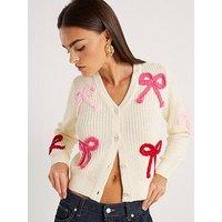 River Island Knitted Bow Cardigan - Cream