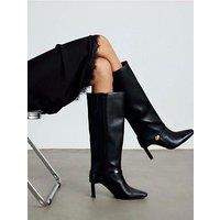 River Island High Leg Gold Hardware Heeled Boots - Black