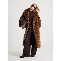 River Island Pelted Faux Fur Longline Coat - Brown