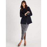 River Island Ruched Side Velvet Sequin Midi Skirt - Silver