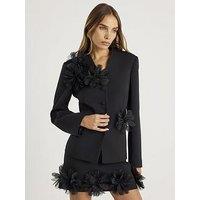 River Island 3D Flower Collarless Blazer - Black
