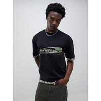 River Island Oversized Fit Camo Sanctuaire T-Shirt - Black