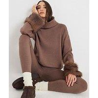 River Island Knitted Faux Fur Cuff Jumper - Brown