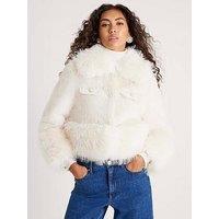 River Island Faux Fur Boucle Hybrid Trophy Jacket - Cream