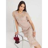 River Island Short Sleeve Embellished Flower Blouse - Pink