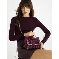 River Island Boucle Bow Metal Handle Tote Bag - Red