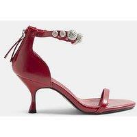 River Island Embellished Ankle Strap Heeled Sandals - Red