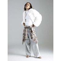 River Island Faux Fur Cropped Panelled Coat - Cream