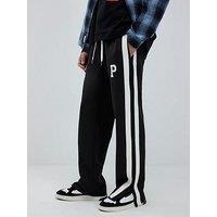 River Island Wide Fit Twill Split Joggers - Black
