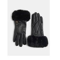River Island Faux Fur Trim Leather Gloves - Black