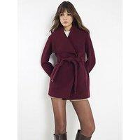 River Island Short Wide Collar Wrap Coat - Red