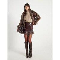 River Island Faux Fur Trim Mini Skirt - Brown