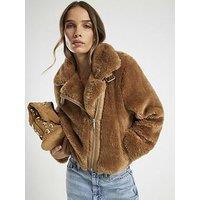 River Island Borg Aviator Jacket - Brown