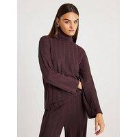 River Island Long Sleeve Wide Ribbed Top - Brown