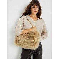 River Island Logo Faux Fur Shoulder Bag - Brown