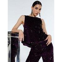 River Island Velvet Sequin Sleeveless Bow Back Top - Red