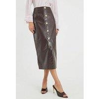 River Island Faux Leather Square Button Midi Skirt - Brown