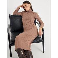 River Island Cosy Wide Rib Midi Dress - Beige