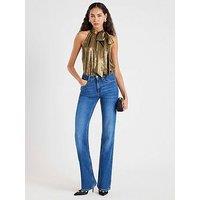 River Island Metallic Halter Neck Top - Gold