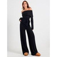 River Island Long Sleeve Bardot Loungewear Set - Black