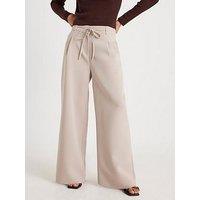River Island Tie Waist Wide Leg Trousers - Beige