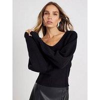 River Island Knitted Structured Long Sleeve Top - Black