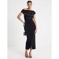 River Island Velvet Drape Midi Dress - Black